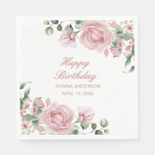 Serviette En Papier Assiette de fête d'anniversaire à fleurs roses