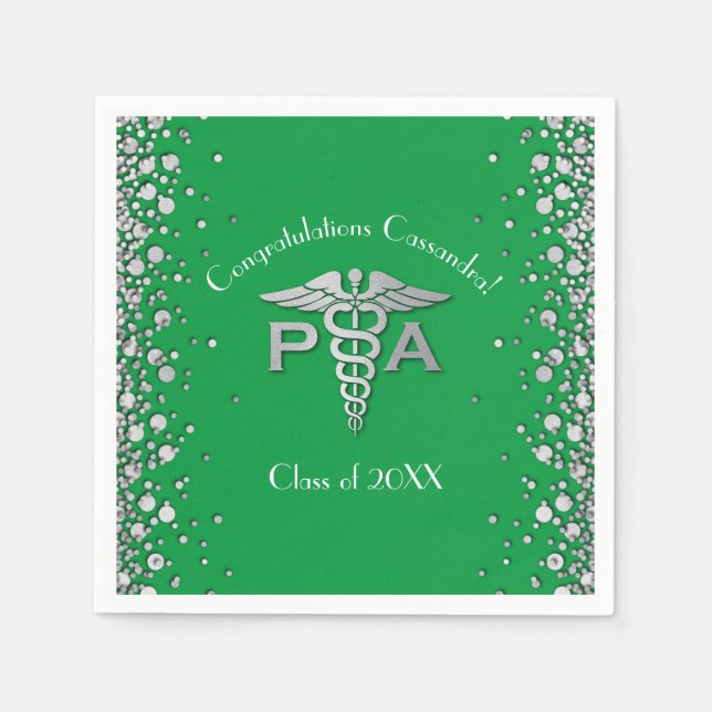 Serviette En Papier Assistant de médecin PA diplômé Vert Argent (Devant)