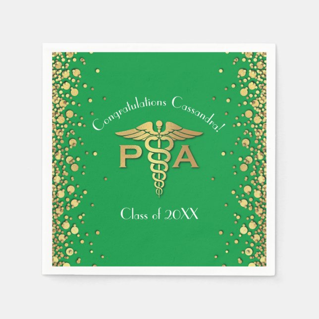 Serviette En Papier Assistant Médical AM Diplôme Vert Or (Devant)