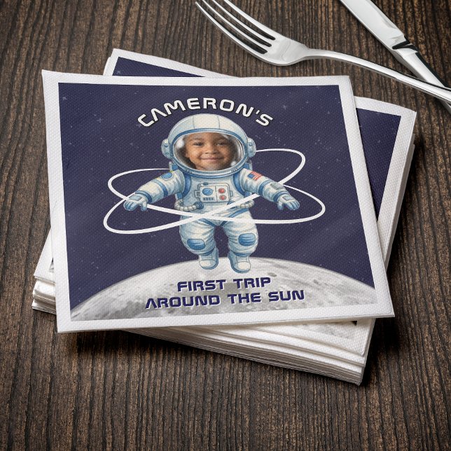 Serviette En Papier Astronaut Birthday Party 1st Trip Around the Sun (Créateur téléchargé)