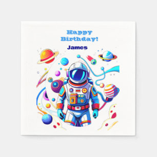 Serviette En Papier Astronaut coloré et Univers en couleurs vives
