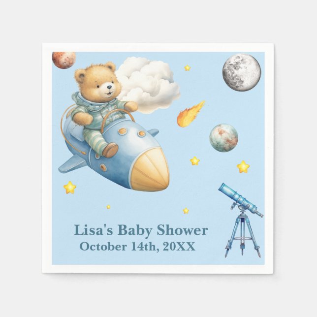 Serviette En Papier Astronaut Teddy Bear Baby Shower (Devant)