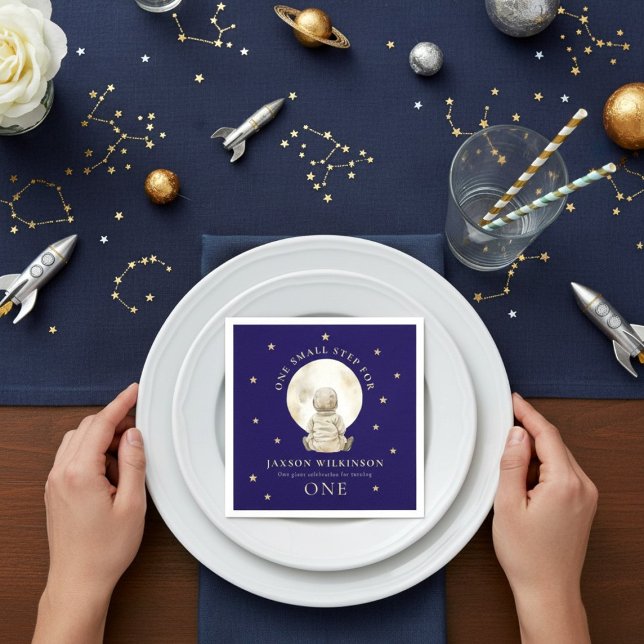 Serviette En Papier Astronaute Bébé Un Petit Pas premier Anniversaire (Créateur téléchargé)