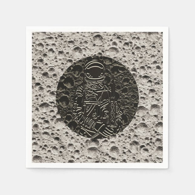 Serviette En Papier Astronaute sur la Lune Espace Noir & Gris (Devant)
