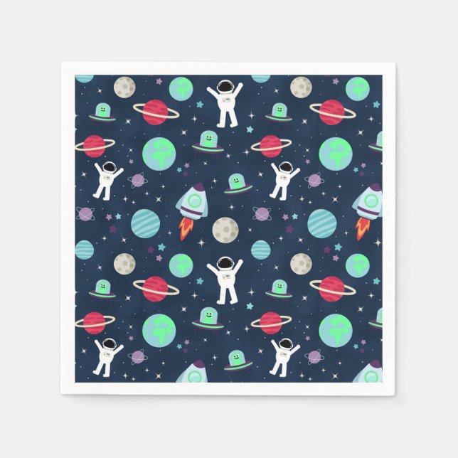 Serviette En Papier Astronautes Planètes Fusées et Aliens (Devant)