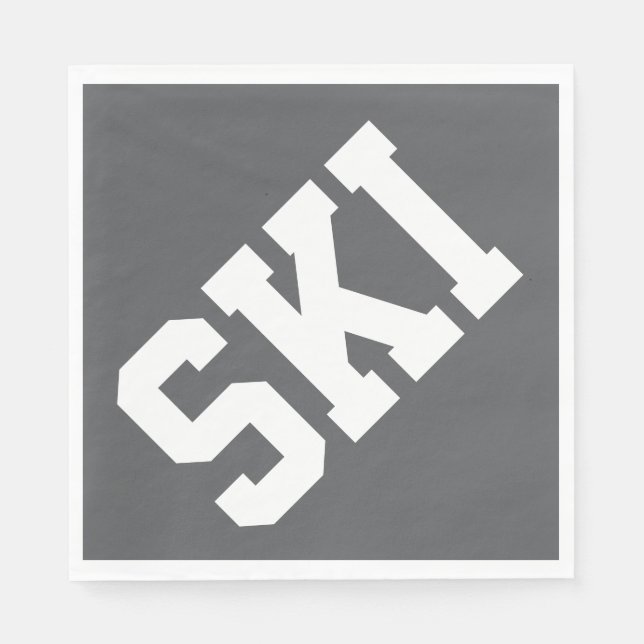 Serviette En Papier Athletic Diagonal Texte SKI Blanc Sur Gris Moderne (Devant)