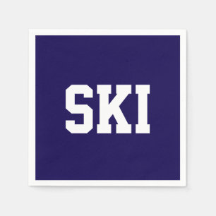 Serviette En Papier Athlétique Collegial Texte SKI Blanc Sur Fond Bleu