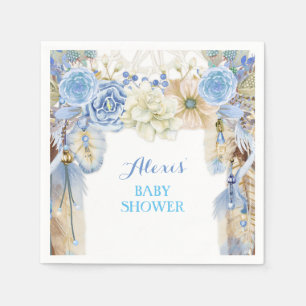 Serviette En Papier Attrape-rêve Boho Plume Tribal Bleu Pervenche