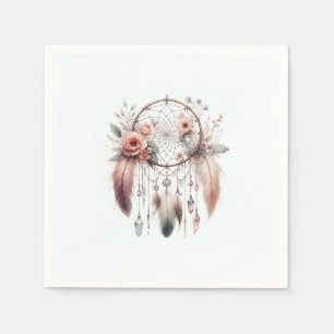 Serviette En Papier Attrape-rêves Floral Cristal Plume Bohème Douce 16