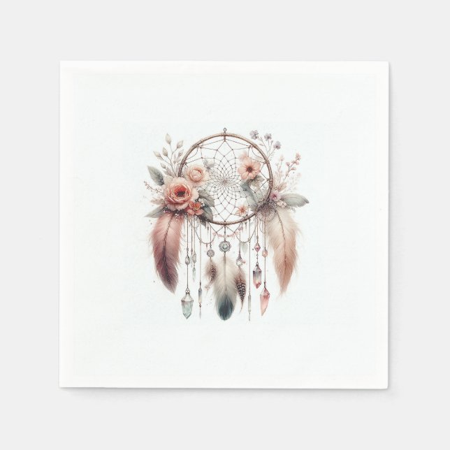 Serviette En Papier Attrape-rêves Plume de Cristal Floral Bohème Douce (Devant)