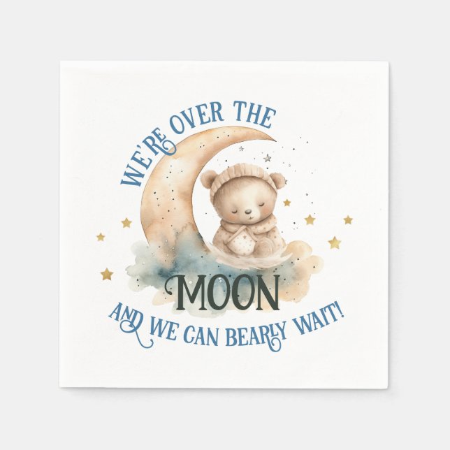 Serviette En Papier Au-Dessus De La Lune Teddy Bear Bébé Garçon Douche (Devant)