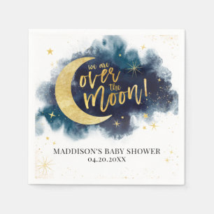 Serviette En Papier Au-dessus du Baby shower bleu Moon Gold Stars