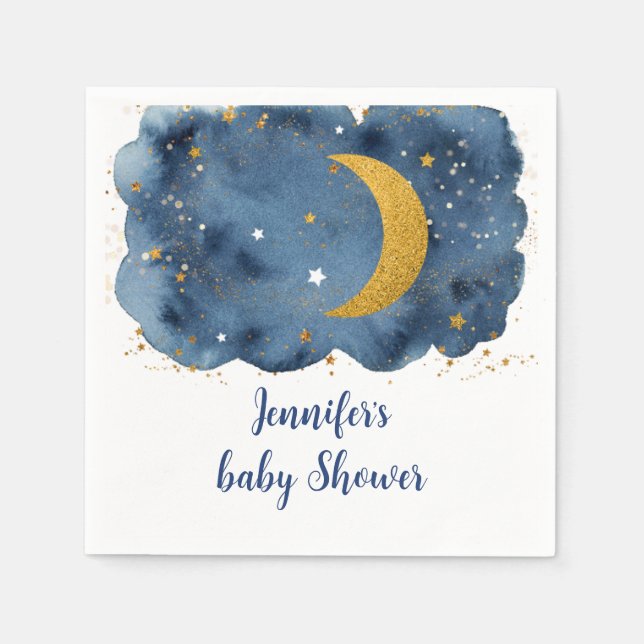 Serviette En Papier Au-dessus du Baby shower de la Moon Navy Gold Gala (Devant)