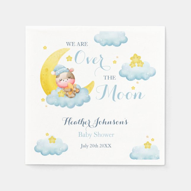 Serviette En Papier Au-Dessus Du Baby shower De Vache Lune Boy (Devant)