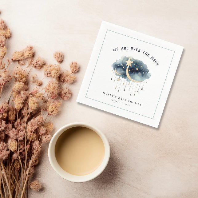 Serviette En Papier Au-dessus du Baby shower Moon Gold Stars (Over the Moon Baby Shower Paper Napkin)