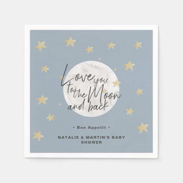 Serviette En Papier Au papier Baby shower Lune & Back Boy (Devant)