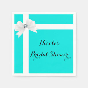 Serviette En Papier Audrey Bleu & Blanc Élégant Glam Diamant Chic Nœud