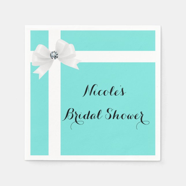 Serviette En Papier Audrey Bleu & Blanc Élégant Glam Diamond Bow Chic (Devant)