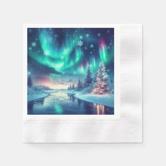 Serviette En Papier aurora borealis/Noël/hiver (Devant)