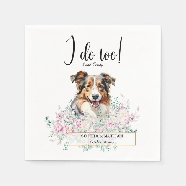 Serviette En Papier Australian Shepherd Chien Mariage Cocktail Serviet (Devant)