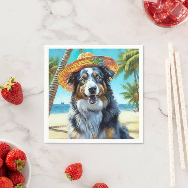 Serviette En Papier Australian Shepherd On Beach amoureux des chiens c (En situation)
