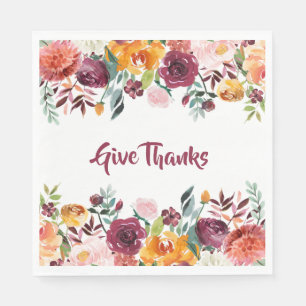 Serviette En Papier Automne Aquarelle Floral Donner Merci