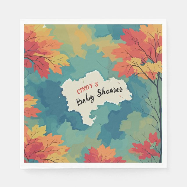 Serviette En Papier Automne automne aquarelle baby shower floral (Devant)