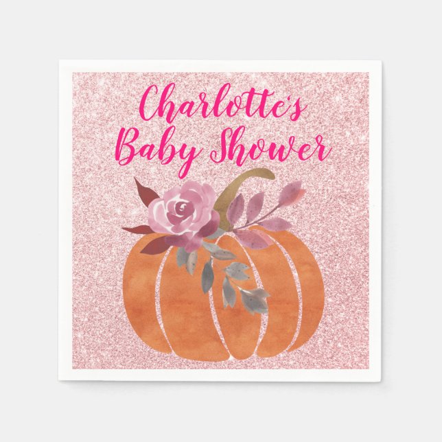 Serviette En Papier Automne Automne Floral Citrouille Baby shower Rose (Devant)