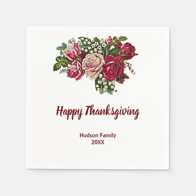 Serviette En Papier Automne Automne Russe Maroon Roses Thanksgiving (Devant)