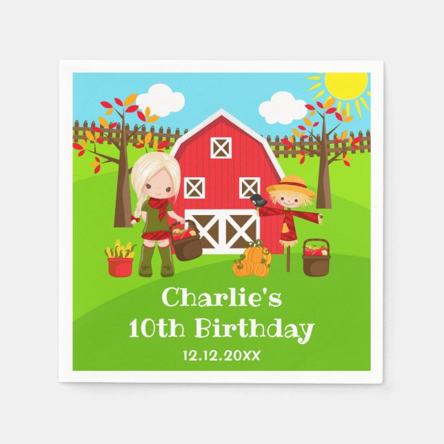 Serviette En Papier Automne Barnyard Anniversaire Blonde Coiffeuse (Devant)