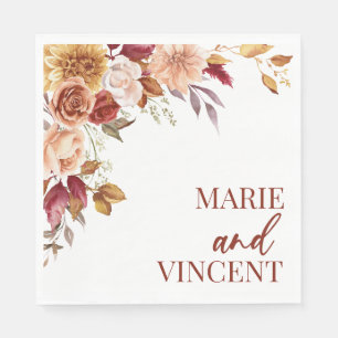 Serviette En Papier Automne Bourgogne Brown Floral Mariage