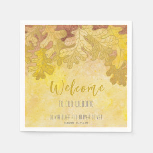 Serviette En Papier Automne Chêne Feuille Bienvenue Mariage