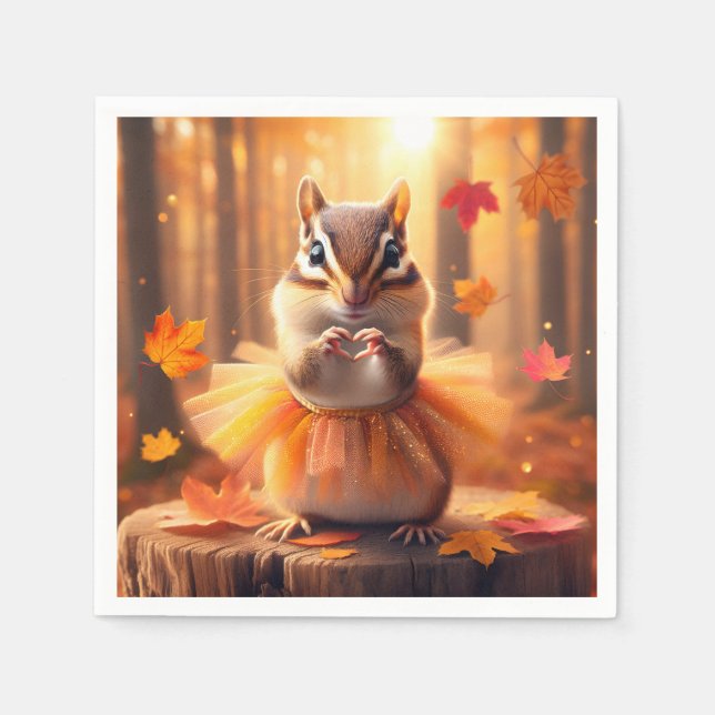 Serviette En Papier Automne Chipmunk Avec Tutu et Coeur (Devant)