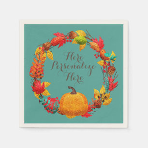 Serviette En Papier Automne citrouille automne feuille wreath turquois