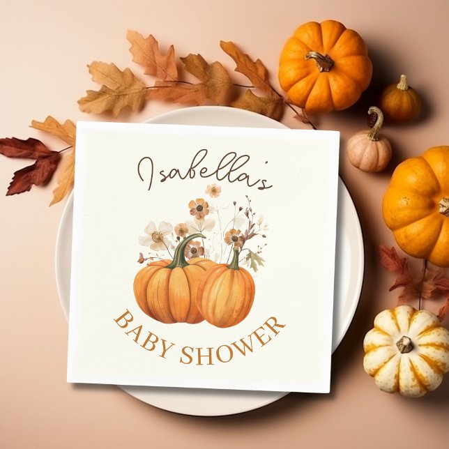 Serviette En Papier Automne Citrouille Baby shower Floral Cocktail (Fall Pumpkin Baby Shower Paper Cocktail Napkin
)