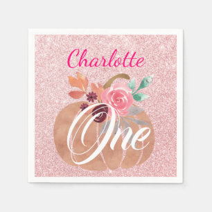 Serviette En Papier Automne Citrouille floral 1er anniversaire Rose Go