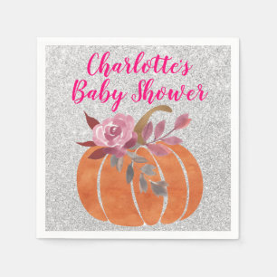 Serviette En Papier Automne Citrouille floral Baby shower d'argent ros