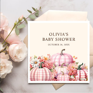 Serviette En Papier Automne Citrouille Floral Pink Plaid Baby shower