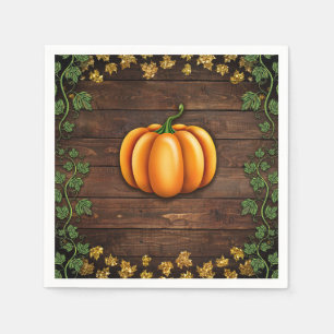 Serviette En Papier Automne Citrouille Rustique Vert Or Lierre Campagn