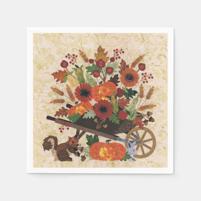 Serviette En Papier Automne Écureuil Rustique Élégant Papier Floral (Devant)