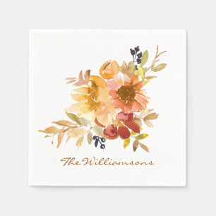 Serviette En Papier Automne élégant aquarelle florale personnalisée