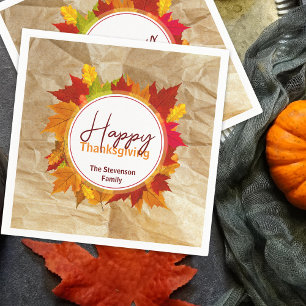 Serviette En Papier Automne Feuilles d'érable sur papier Texture Thank