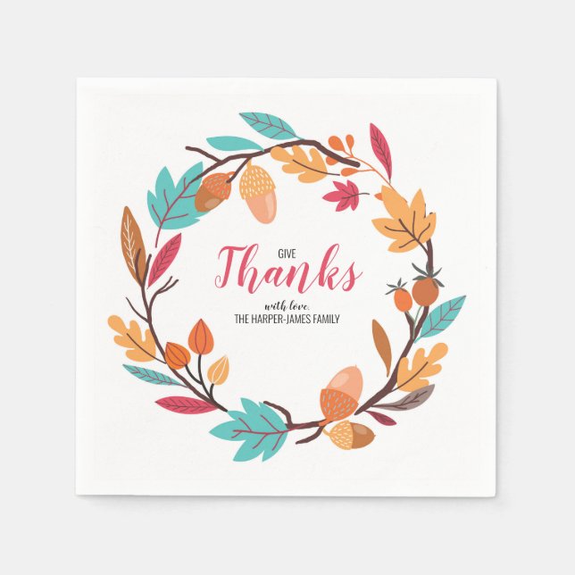 Serviette En Papier Automne Feuilles Et Noix D'Automne Dîner D'Action  (Devant)