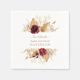 Serviette En Papier Automne Fleurs Bourgogne Pampas Mariage de la paum