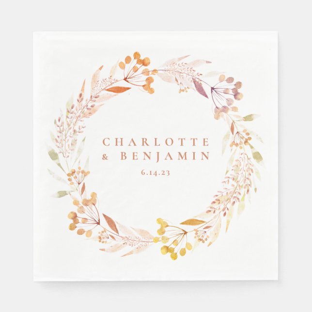 Serviette En Papier Automne Floral Aquarelle Wreath Boho Nom personnal (Devant)