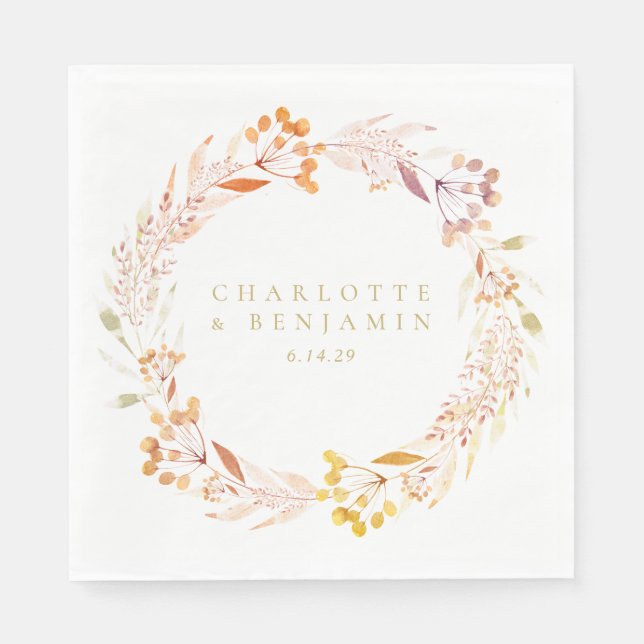 Serviette En Papier Automne Floral Aquarelle Wreath Boho Personnalisé (Devant)