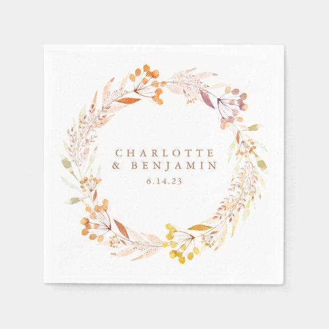Serviette En Papier Automne Floral Aquarelle Wreath Mariage personnali (Devant)