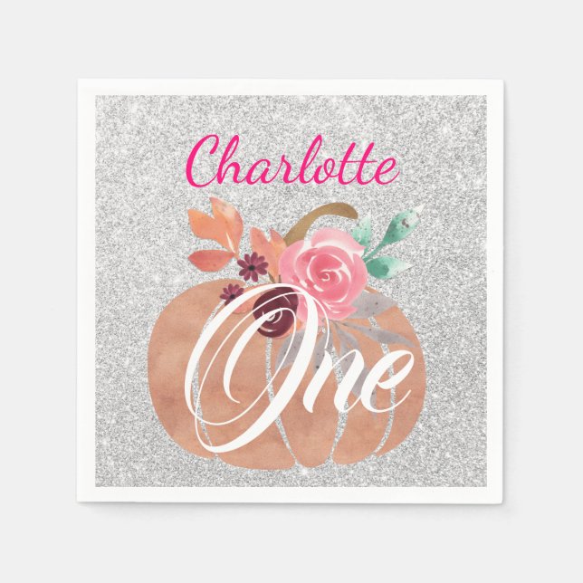 Serviette En Papier Automne Floral Citrouille 1er anniversaire Un arge (Devant)