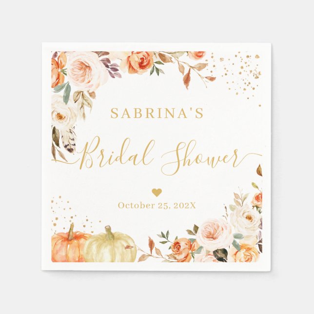 Serviette En Papier Automne Floral Gold Confetti Fête des mariées serv (Devant)
