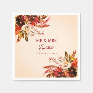 Serviette En Papier Automne Floral Ivory Blush M & Mme Mariage